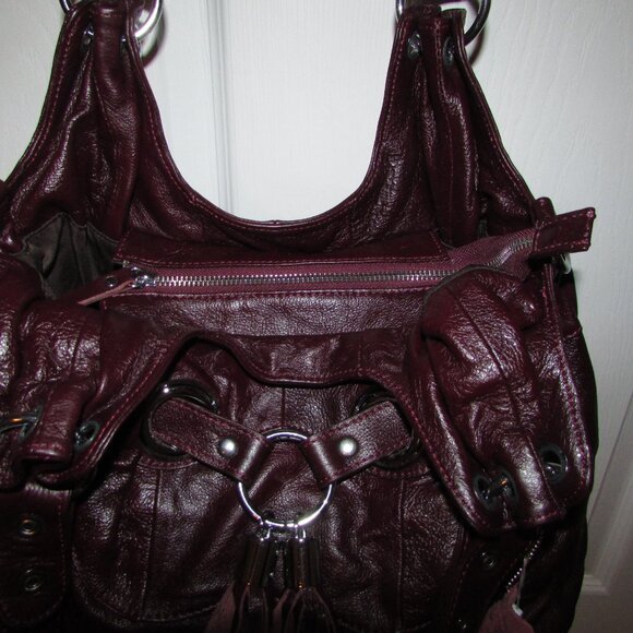 Leather Red Wine Grommeted Handbag - NEW - Picture 10 of 14